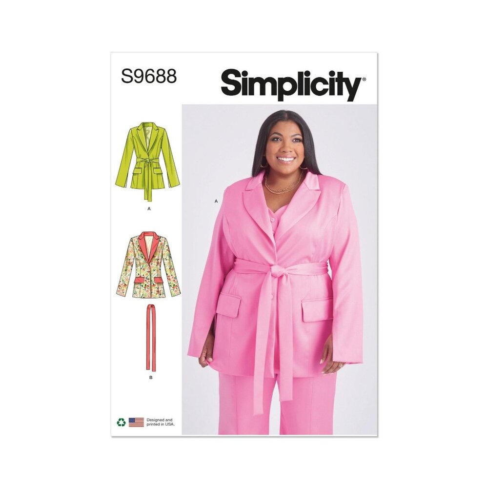 Simplicity Sewing Pattern 9688 Jacket with Tie Belt‎ Womens Size 30W-38W